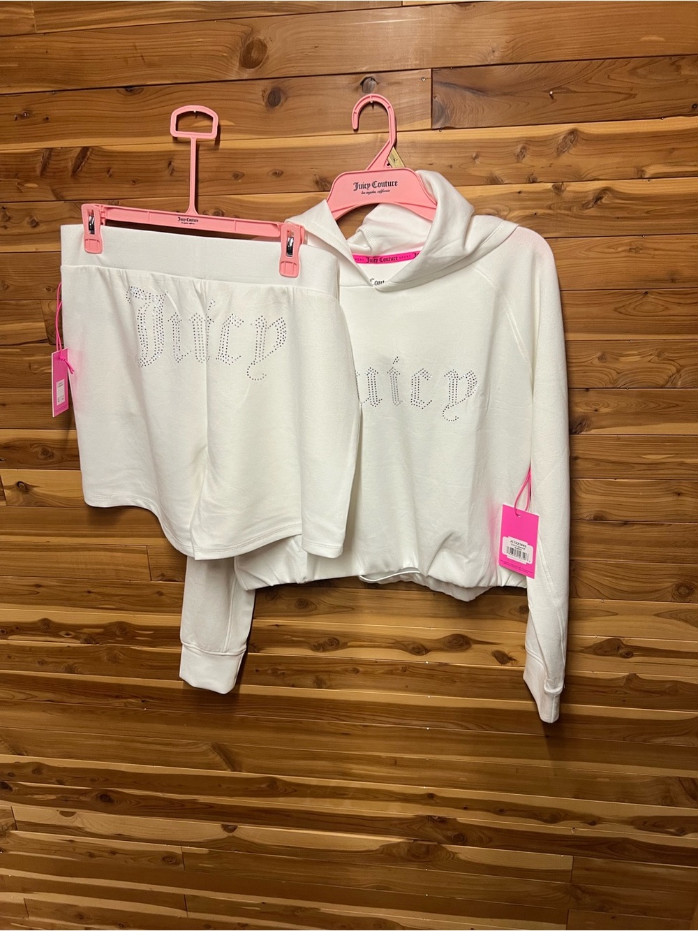 Juicy Couture White Rhinestone Logo Cropped Hoodie - Picture 2 of 4